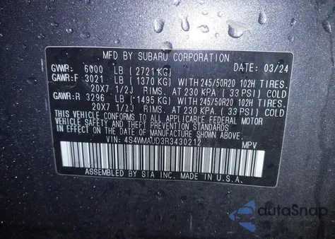 2024 Subaru Ascent Limited 7-Passenger from USA, damaged, VIN 4S4WMAUD3R3430212